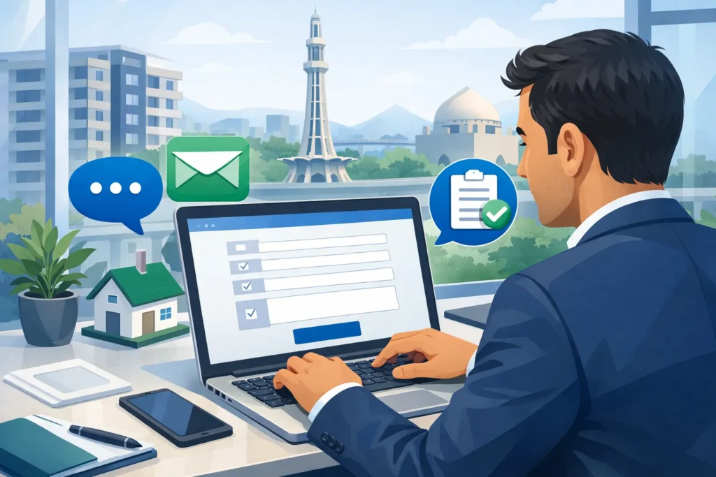 real estate SEO contact form Pakistan to submit inquiry