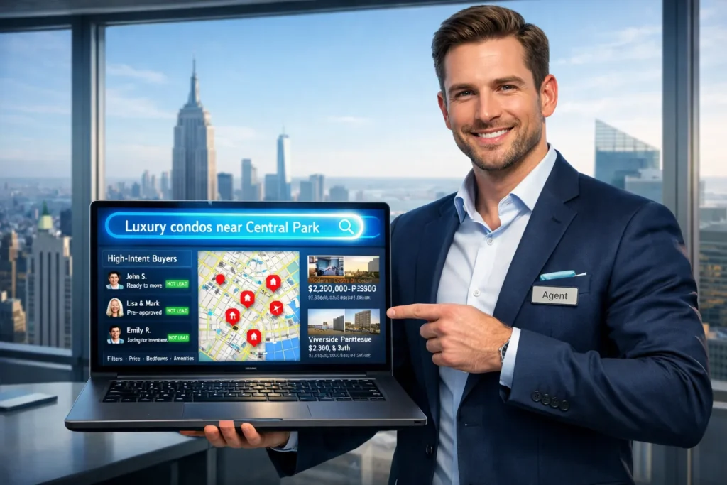 Agent showing laptop with high-intent property searches