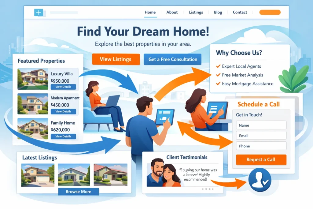 Optimized property webpage with headings, CTA, images
