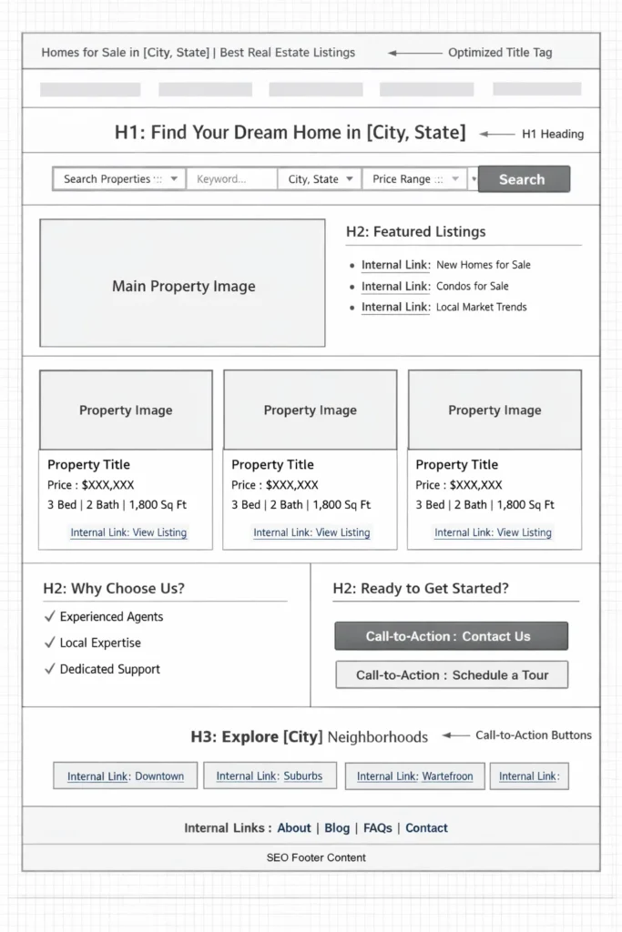 On-page SEO optimization for real estate websites and property pages