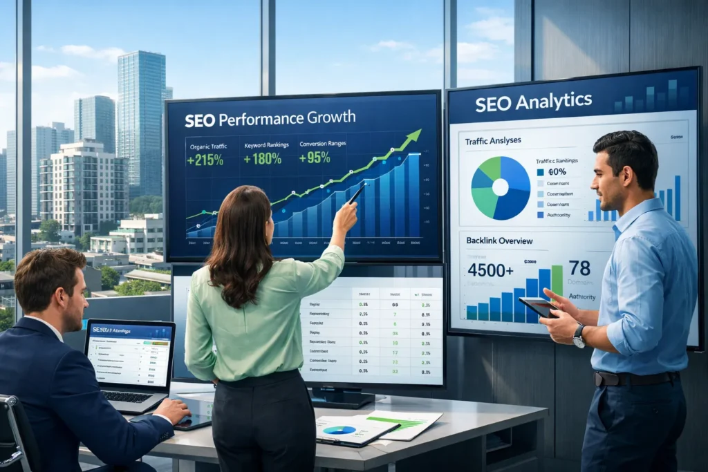 Real estate SEO services including on-page, technical, local, and international SEO