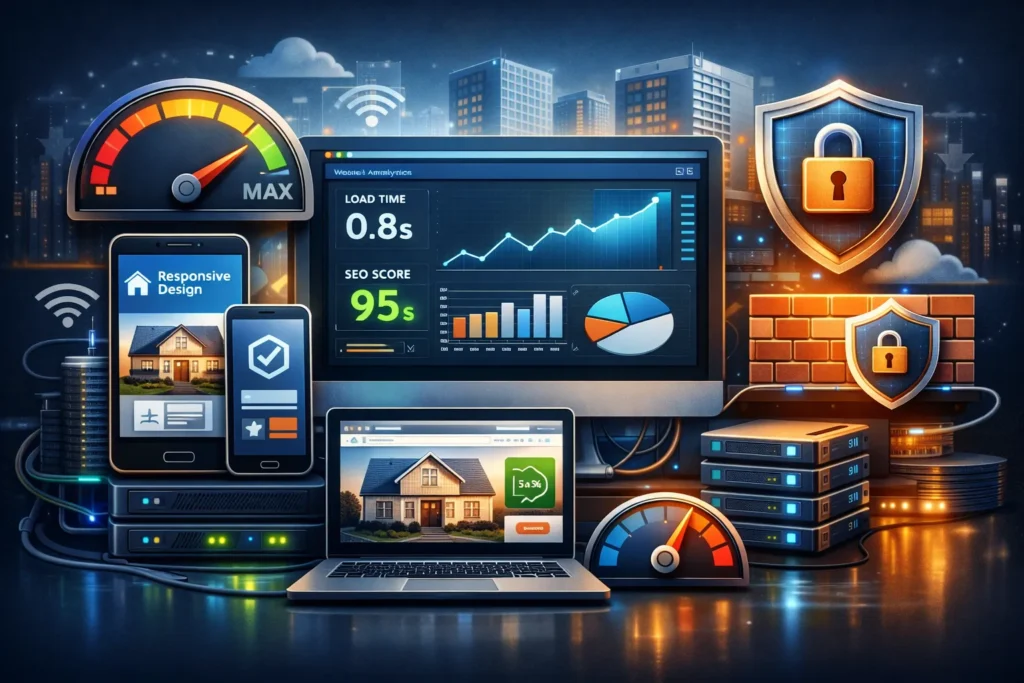 Technical SEO foundation including site speed and mobile optimization